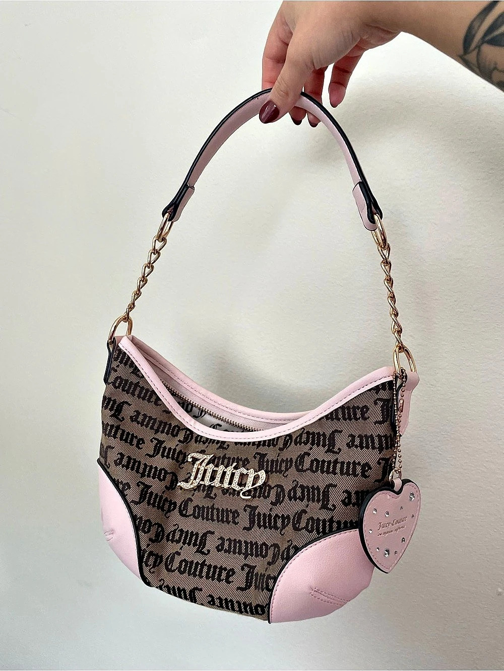 Juicy Couture Pink & Brown Monogram Shoulder Bag